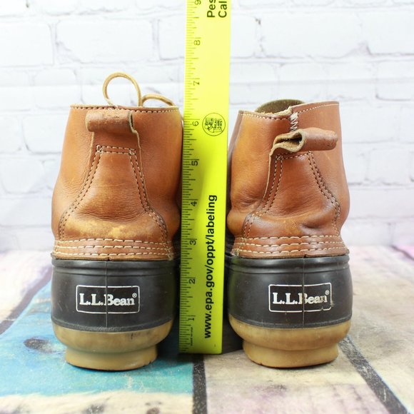Vintage LL Bean Unlined Brown Leather Lace Up Leather Duck Boots Size 7 - Picture 7 of 9